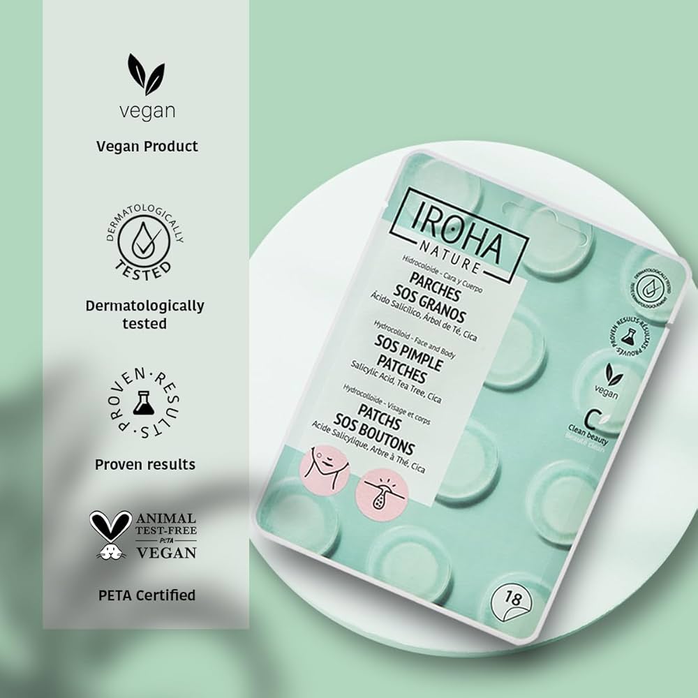 Het vegan-product Poriënreinigende Strips Iroha Sos Anti-Acne met bewijs van dermatologische getest.